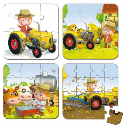 Janod drvene puzzle Traktorista 4u1