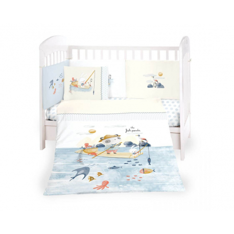 KikkaBoo posteljina sa ogradicom 6pcs 60x120 The Fish Panda