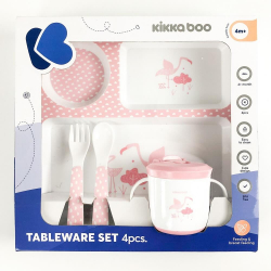 KikkaBoo Set posudja 4 dela Flamingo Pink