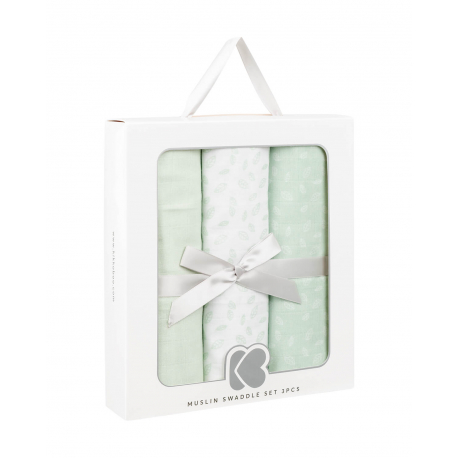 KikkaBoo Pelene od muslina set 3 kom 100x100 Leaves  Mint