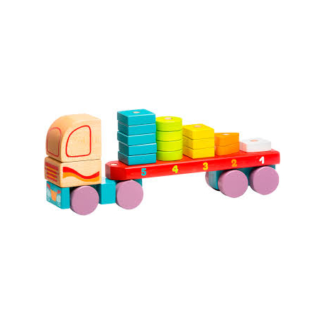 CUBIKA Drveni kamion sa geometrijskim figurama (19 elemenata)